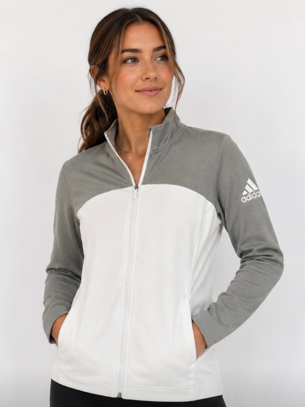 Adidas Athletic Zipped Jacket  size L Grey & Off White